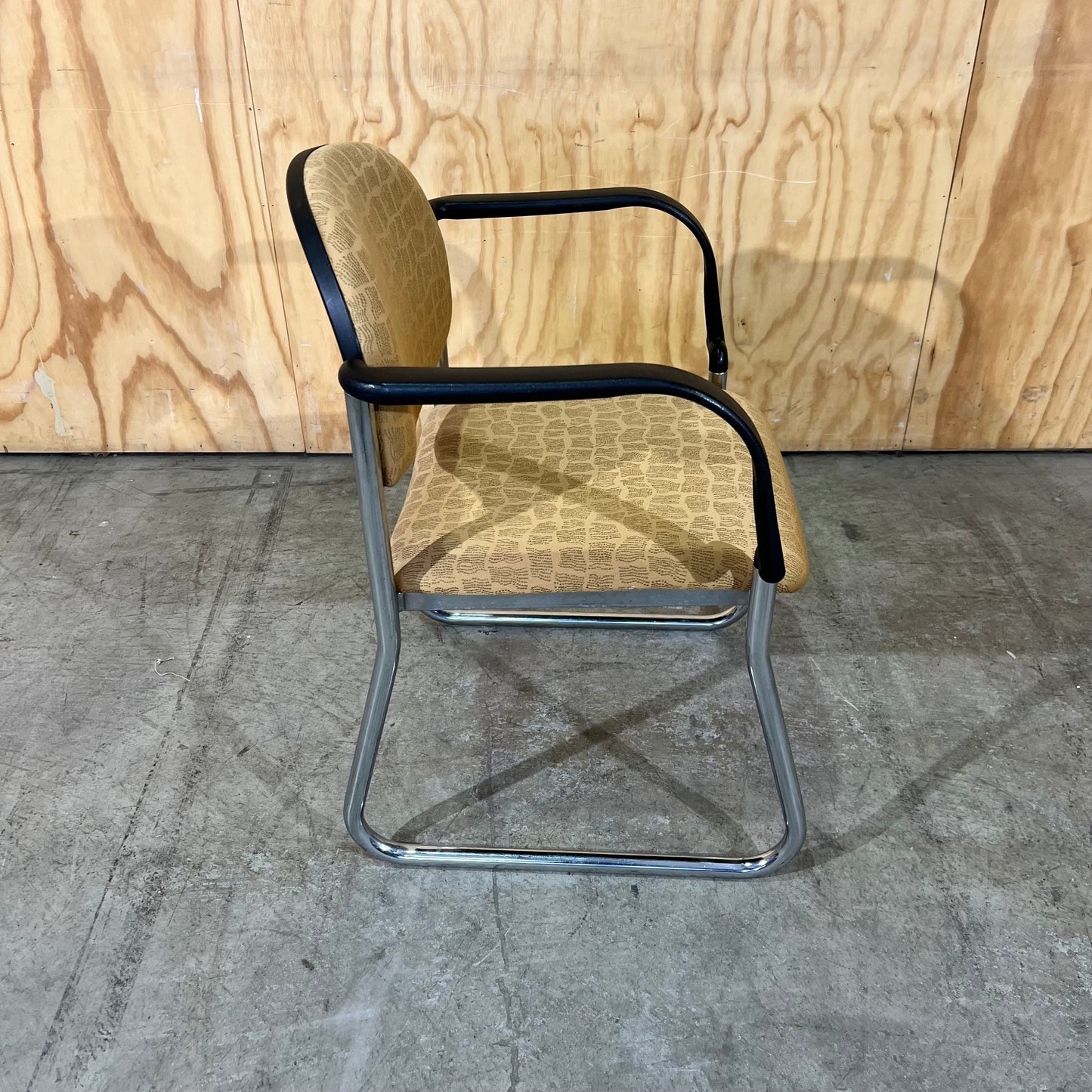 Gold Upholstered Sled Chair with Arms