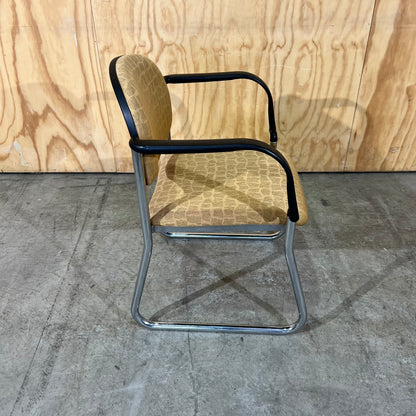 Gold Upholstered Sled Chair with Arms
