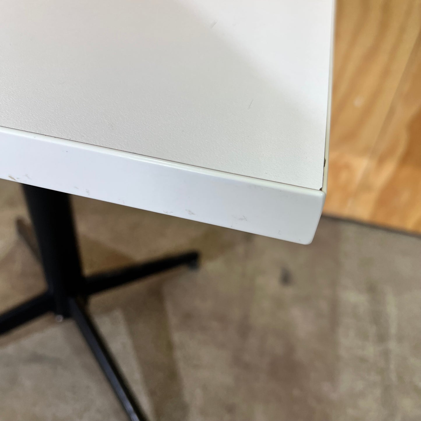 Square White Table on Black Metal Base