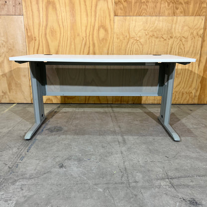 White Desk with Grey Base and Modesty Screen