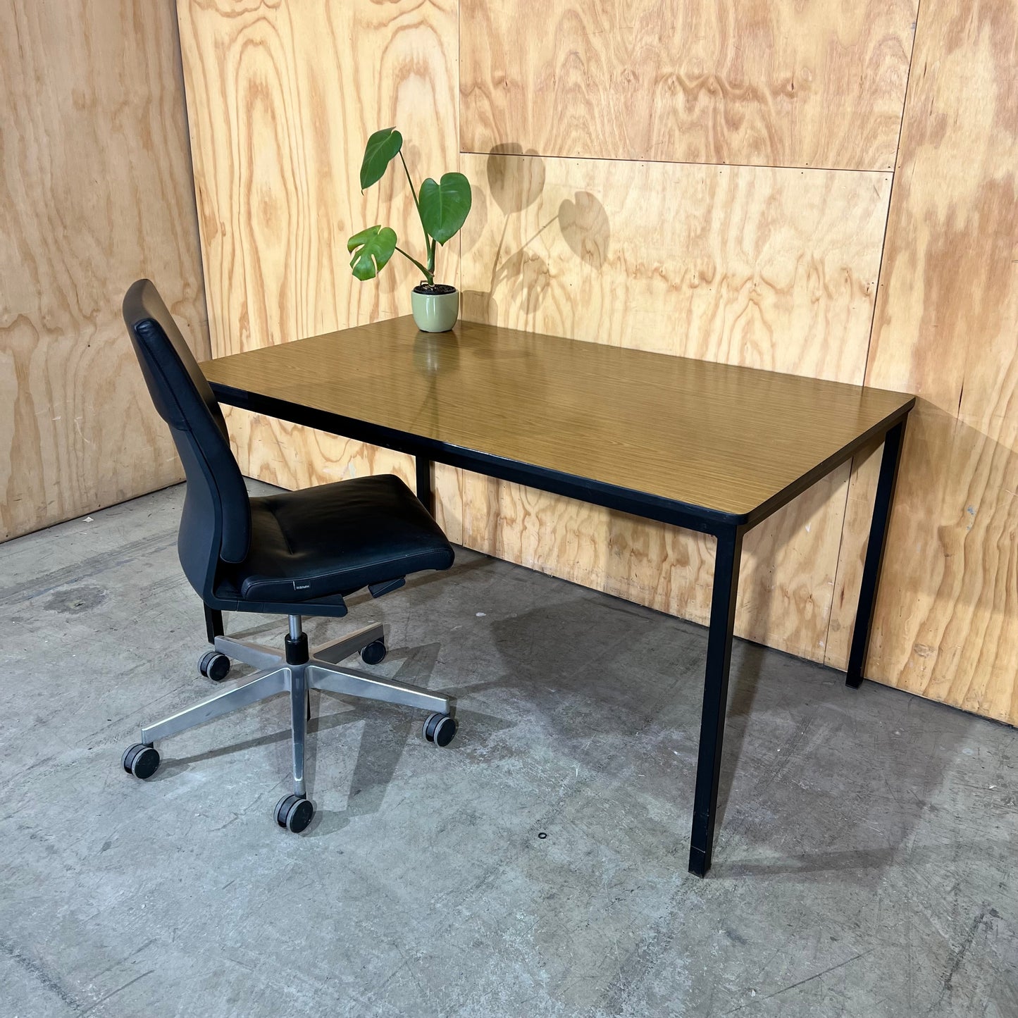 Timber Laminate Table with Black Metal Frame