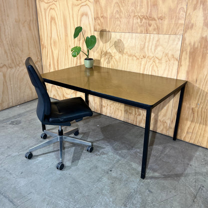 Timber Laminate Table with Black Metal Frame