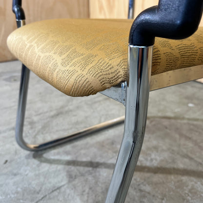 Gold Upholstered Sled Chair with Arms