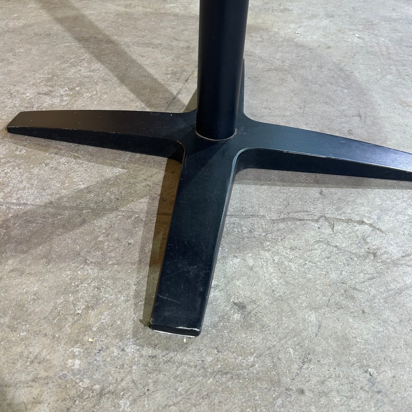 Round Timber Laminate Table with Black Metal Base