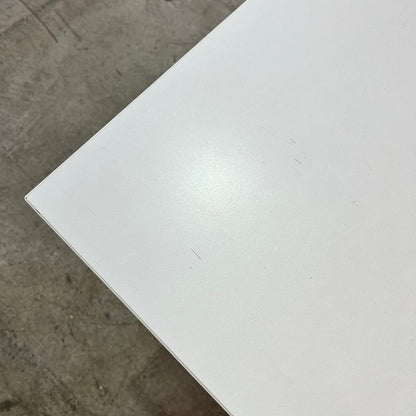 Square White Table on Black Metal Base