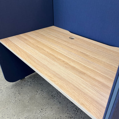 Zenith PRECINCT POD double sided in Blue with Wooden Laminate Desktop