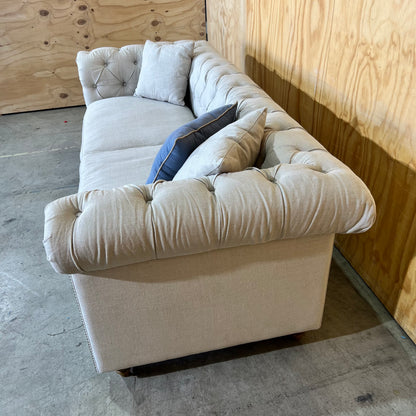 Natural Linen Chesterfield Style Couch/Sofa