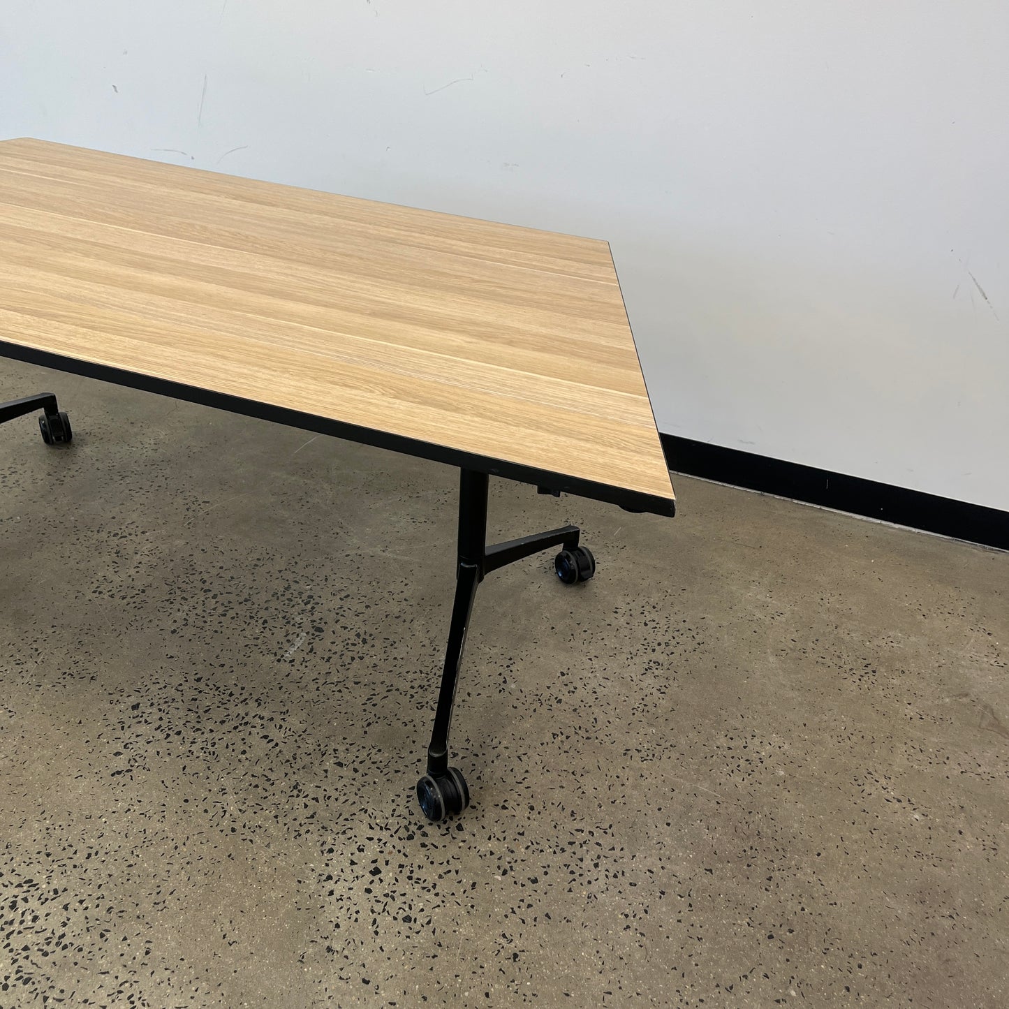 Thinking Works Geo Trapezoid Flip Table with Wooden Laminate and Black Base