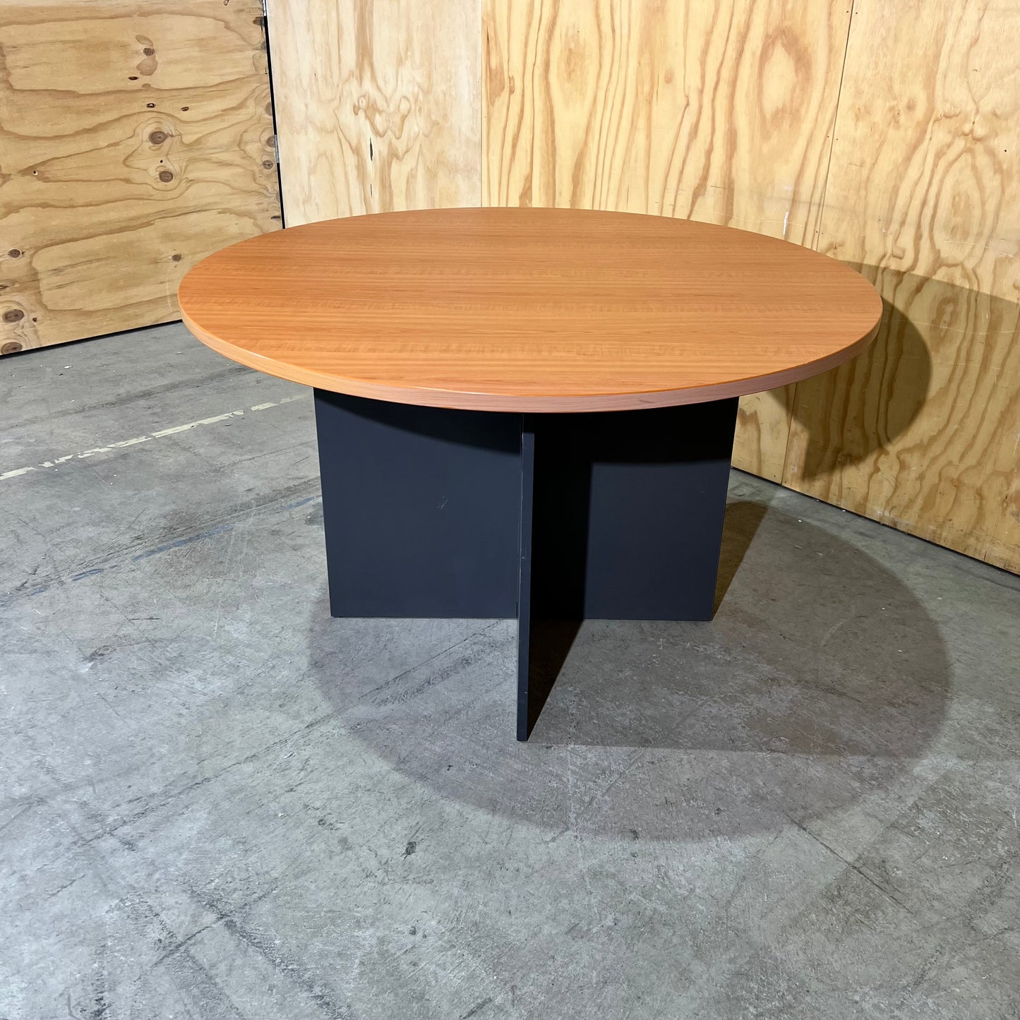 Round Timber Laminate Table with Slate Base