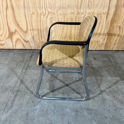 Gold Upholstered Sled Chair with Arms