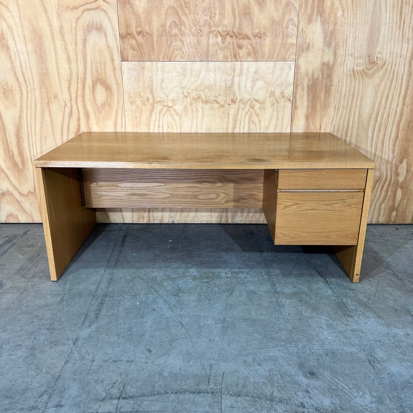 Mid Century Oak Veneer Desk with Drawers