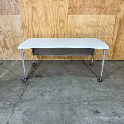 Whie Curved Desk on Castor Wheels