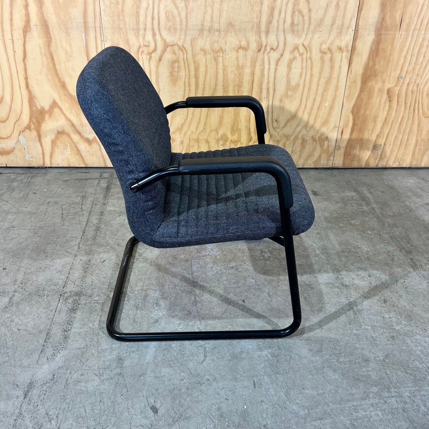 Commercial Upholstered Grey Sled Chair with Arms