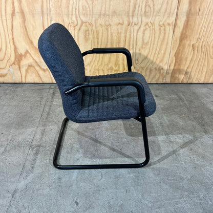 Commercial Upholstered Grey Sled Chair with Arms