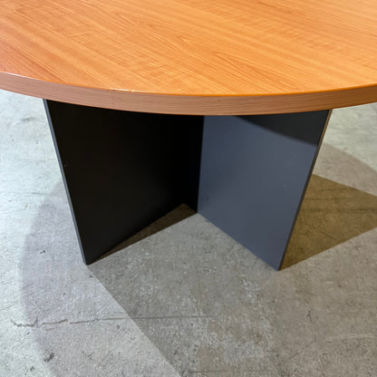 Round Timber Laminate Table with Slate Base