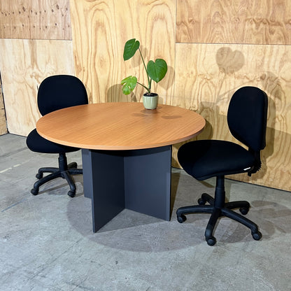 Round Timber Laminate Table with Slate Base