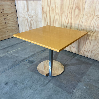 Square Timber Finish Cafe Table with Chrome Base