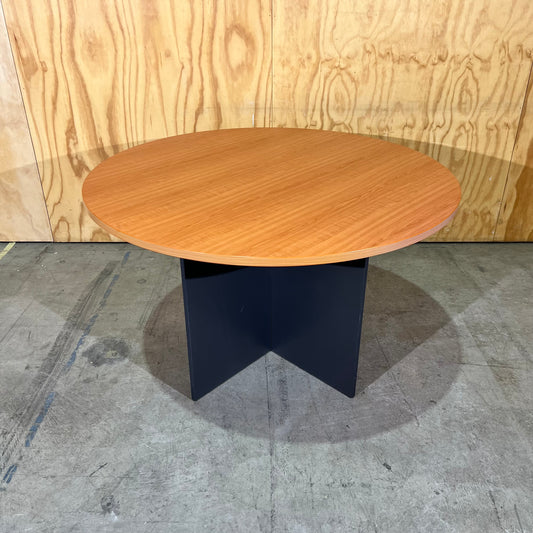 Round Timber Laminate Table with Slate Base