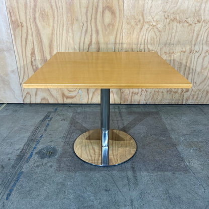 Square Timber Finish Cafe Table with Chrome Base