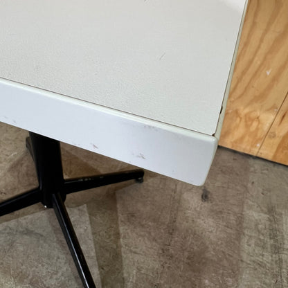 Square White Table on Black Metal Base