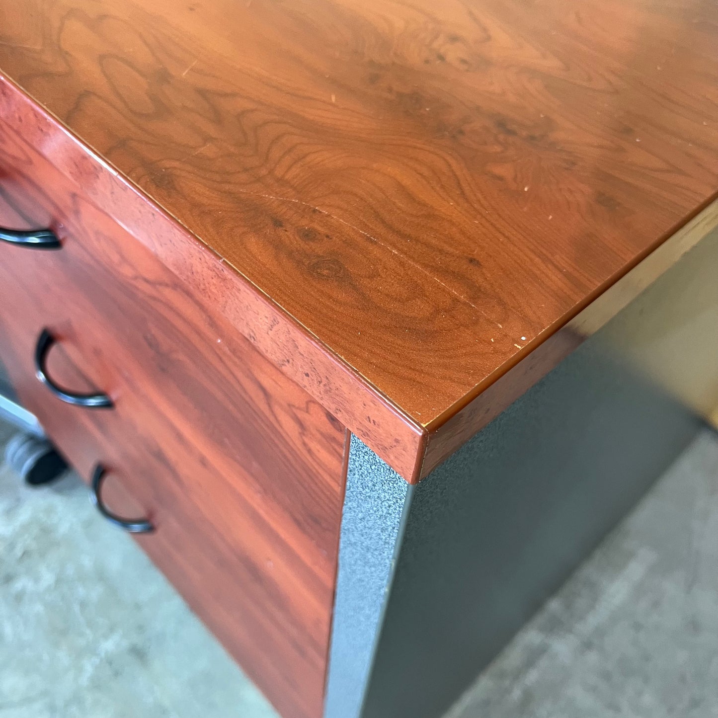 Desk with integrated Pedestal in Cherry Wood Laminate