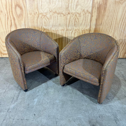 Upholstered Gold Deco Print Tub Chairs