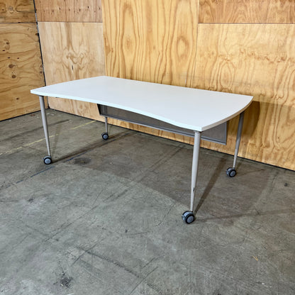 Whie Curved Desk on Castor Wheels