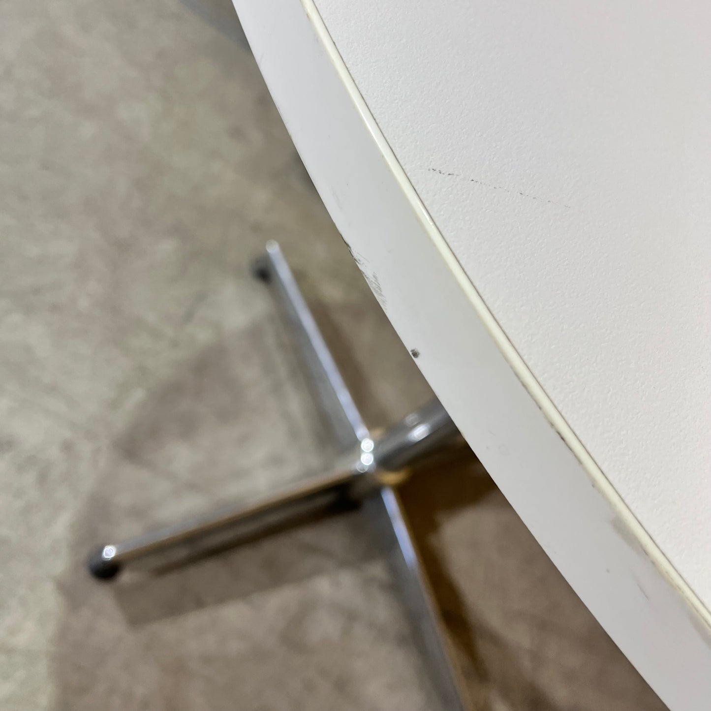 Round White Cafe Table with Chrome Base