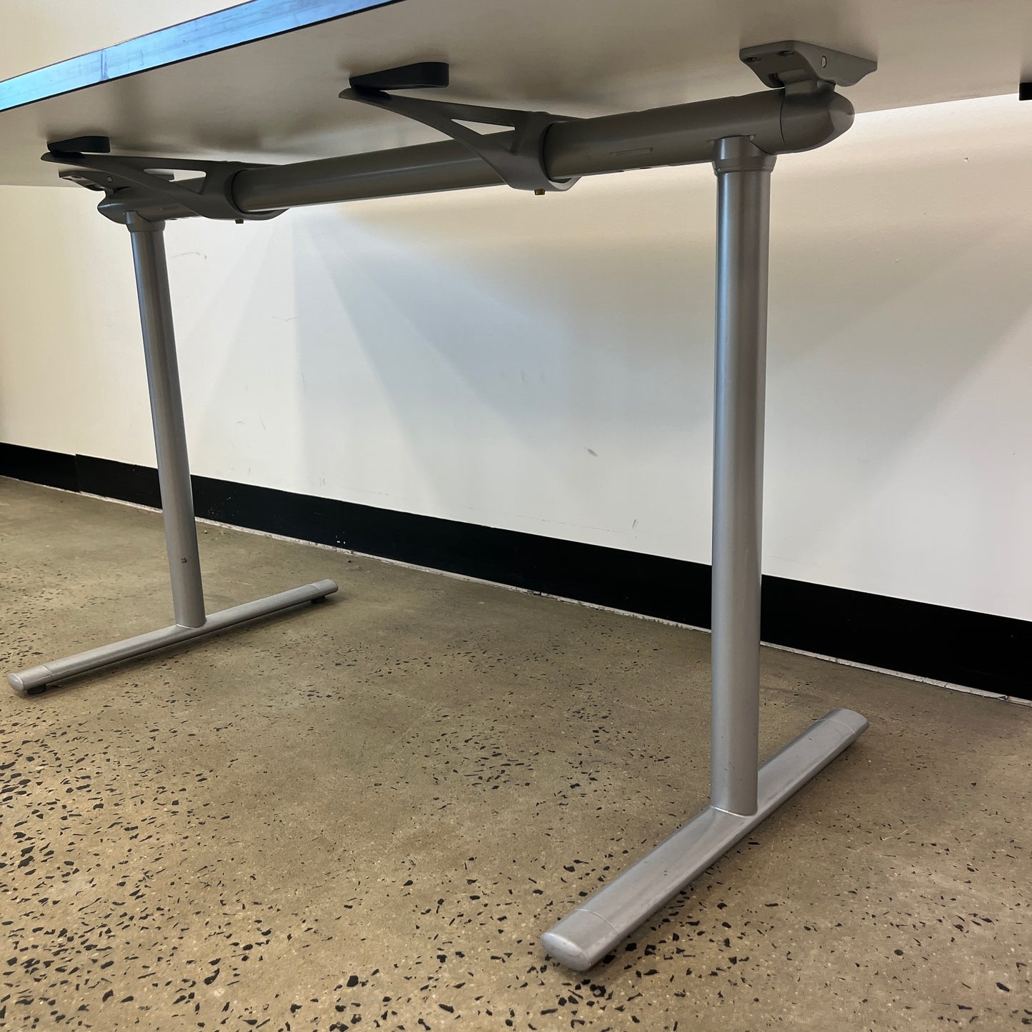 White Flip Table Black Trim on Castors