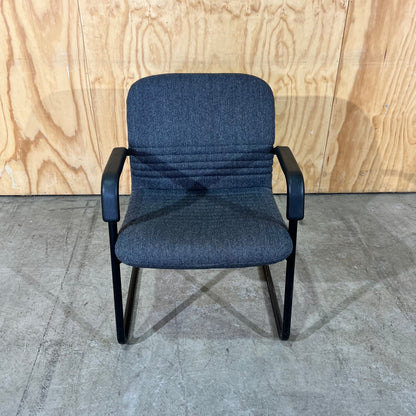 Commercial Upholstered Grey Sled Chair with Arms
