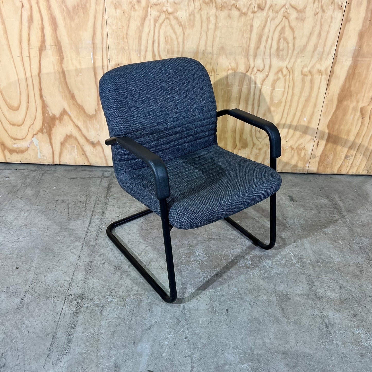 Commercial Upholstered Grey Sled Chair with Arms