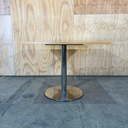 Square Timber Finish Cafe Table with Chrome Base