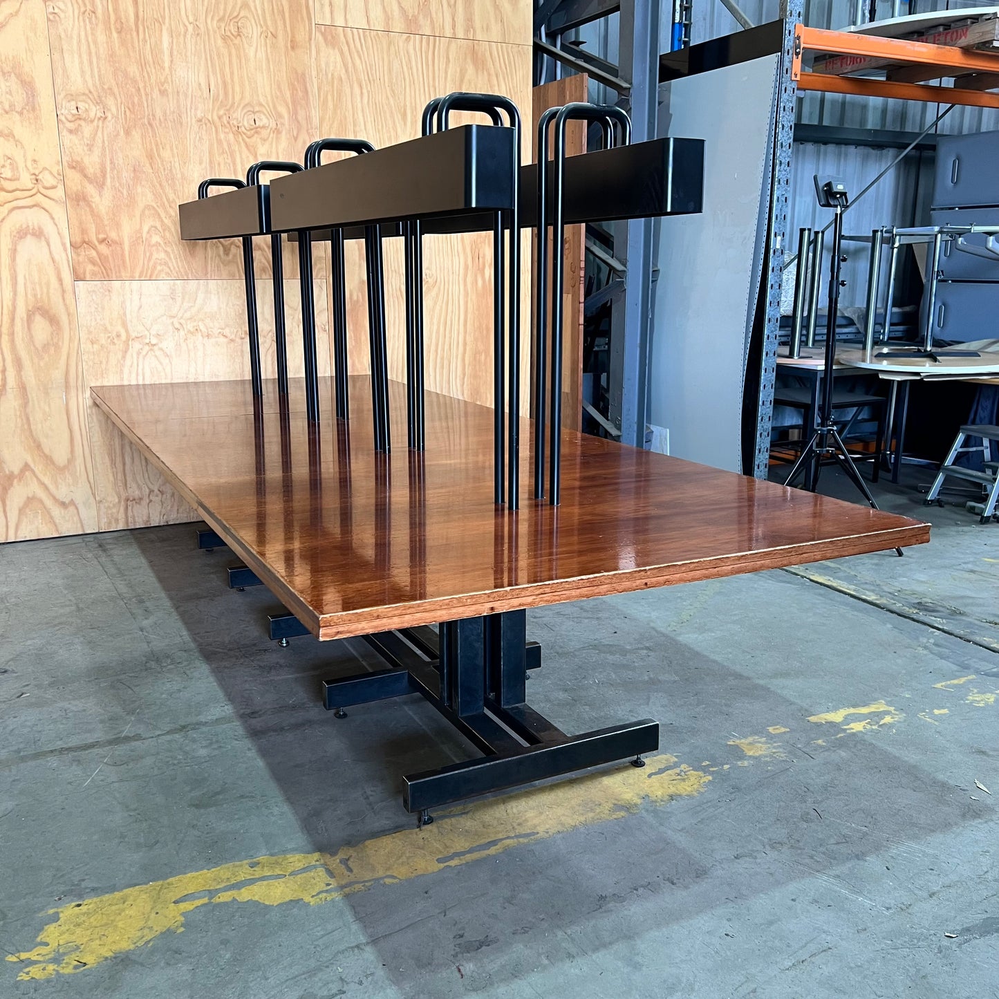 Custom Timber and Steel Boardroom Table with Integrated Overhead Lighting
