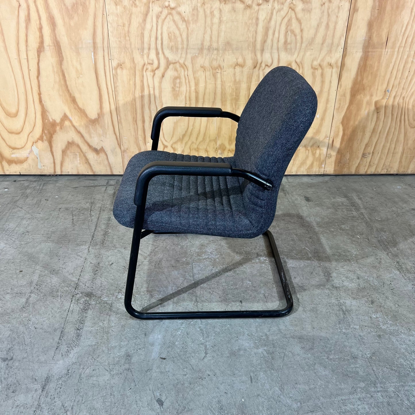 Commercial Upholstered Grey Sled Chair with Arms