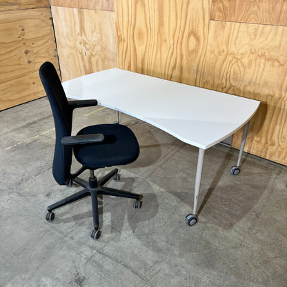 Whie Curved Desk on Castor Wheels