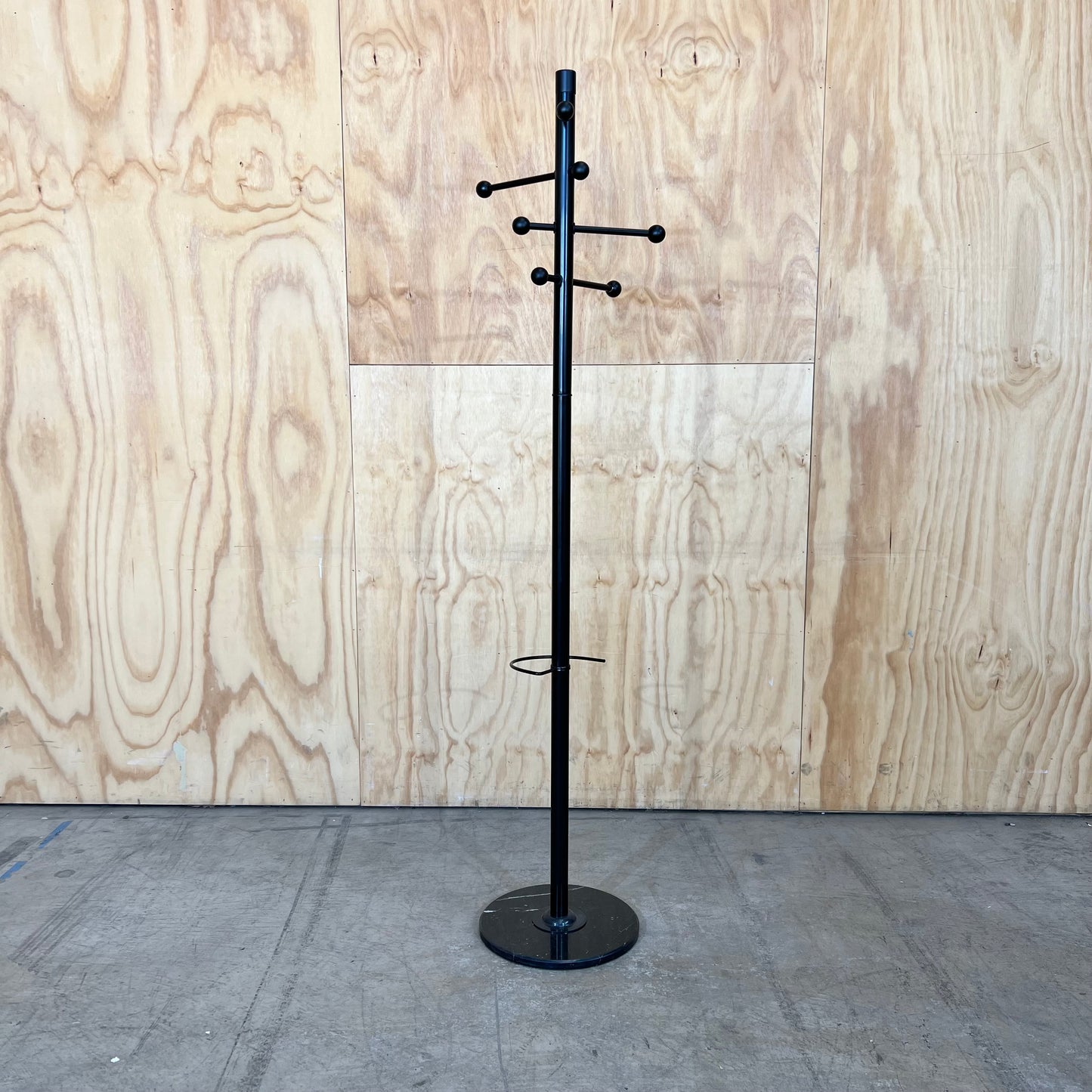 Black Metal Coat Rack with Ball Knobs and Marble Base