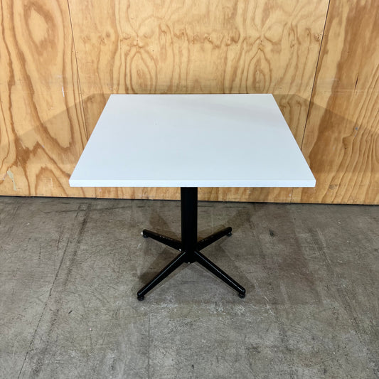 Square White Table on Black Metal Base