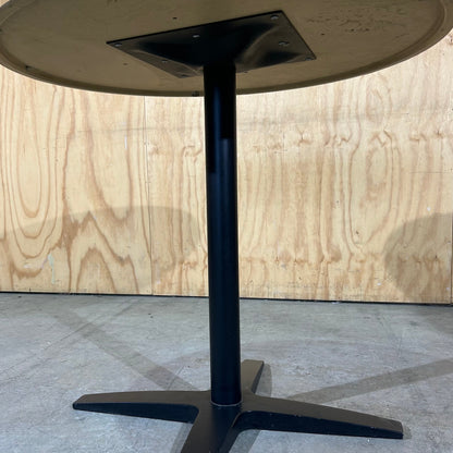 Round Timber Laminate Table with Black Metal Base