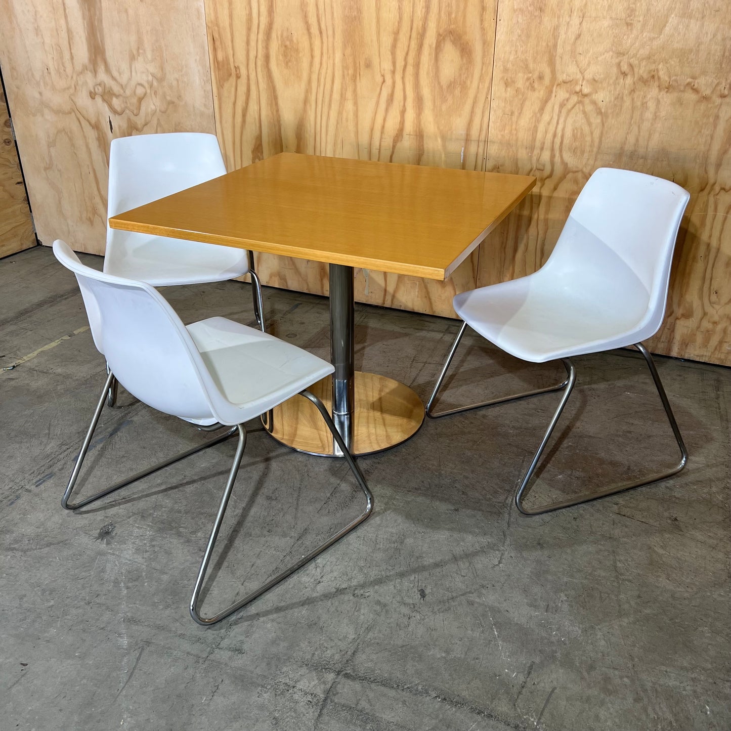 Square Timber Finish Cafe Table with Chrome Base