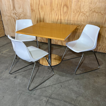 Square Timber Finish Cafe Table with Chrome Base