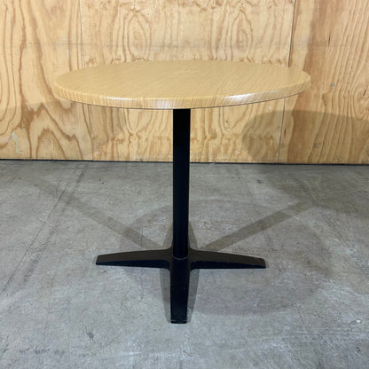 Round Timber Laminate Table with Black Metal Base