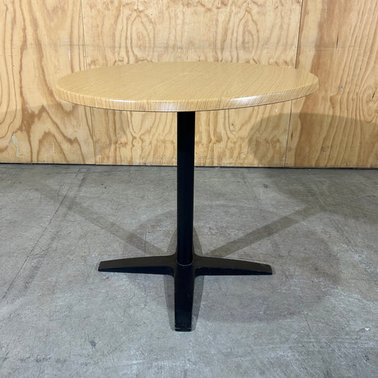 Round Timber Laminate Table with Black Metal Base