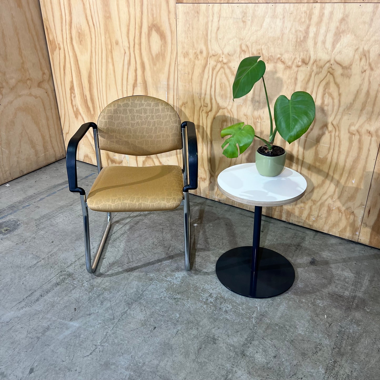 Gold Upholstered Sled Chair with Arms