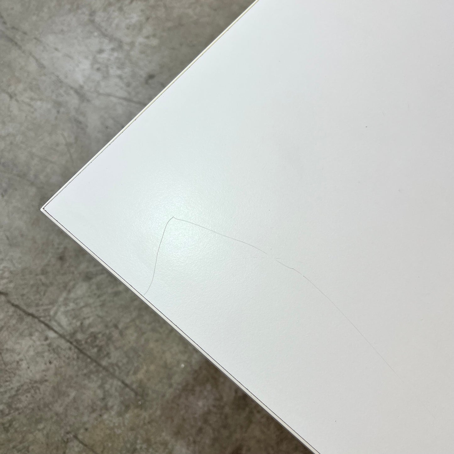 White Square Cafe Table with Round Metal Base