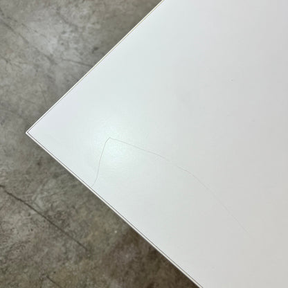 White Square Cafe Table with Round Metal Base