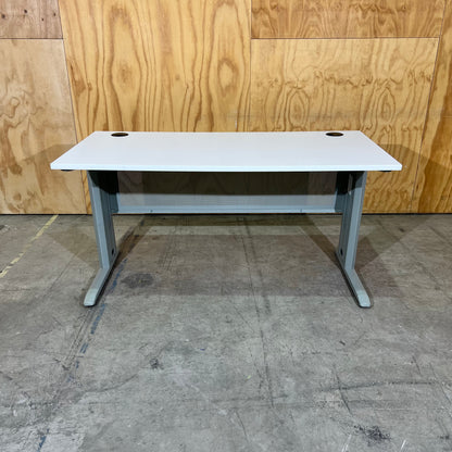 White Desk with Grey Base and Modesty Screen