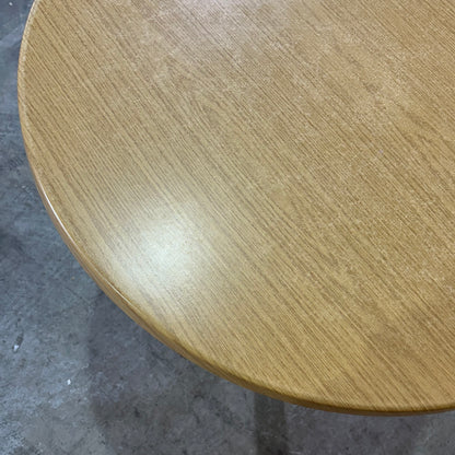Round Timber Laminate Table with Black Metal Base