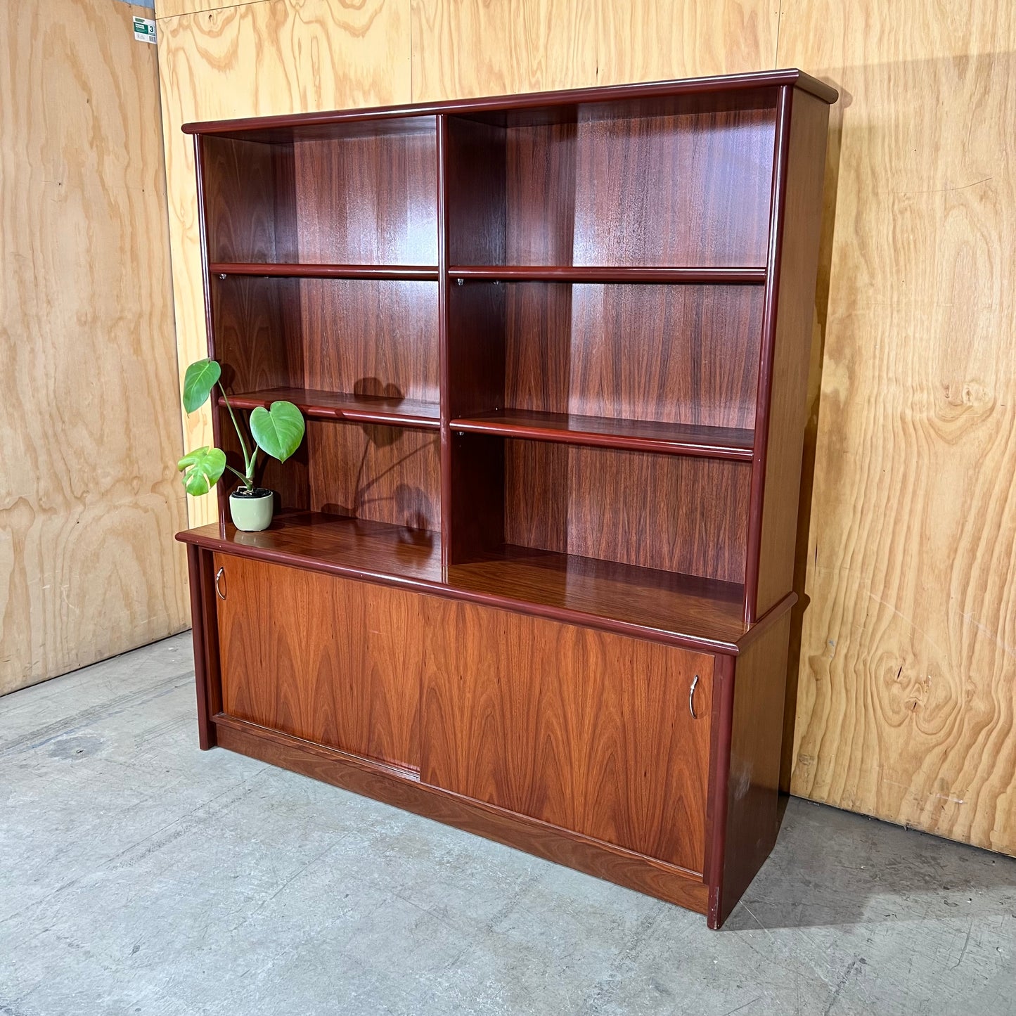 Modern Timber Veneer Credenza with Hutch