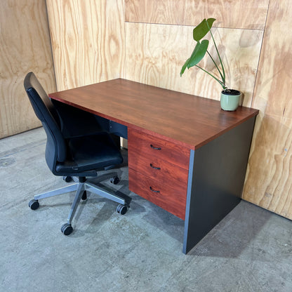Desk with integrated Pedestal in Cherry Wood Laminate