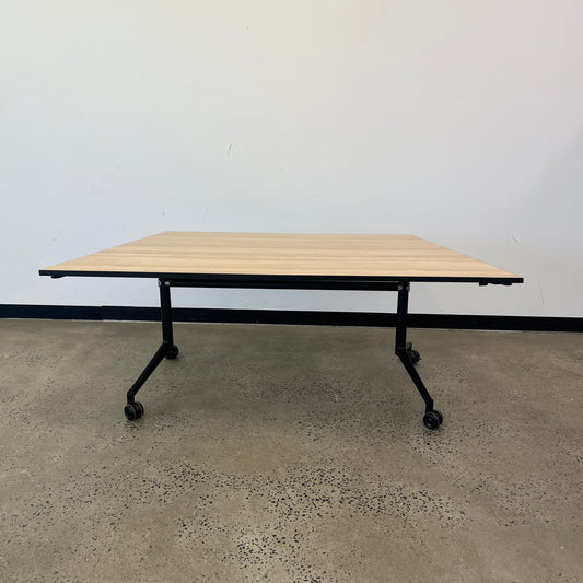 Thinking Works Geo Trapezoid Flip Table with Wooden Laminate and Black Base